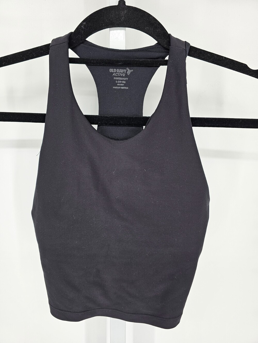 Old Navy Active Womens Sz L Cropped Racerback Bra Top Solid Black